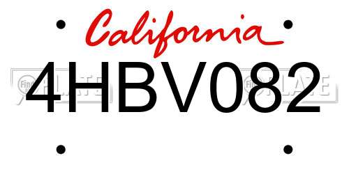 4HBV082 California License Plate