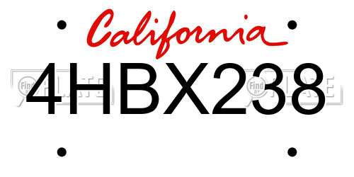 4HBX238 California License Plate