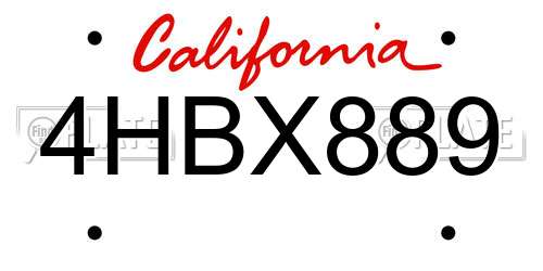 4HBX889 California License Plate