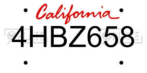 4HBZ658 California License Plate