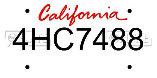 4HC7488 California License Plate