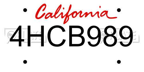 4HCB989 California License Plate