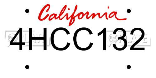 4HCC132 California License Plate