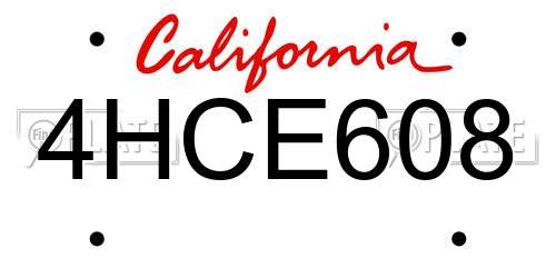 4HCE608 California License Plate
