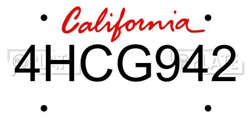 4HCG942 California License Plate