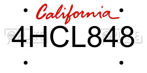 4HCL848 California License Plate