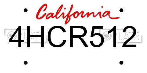 4HCR512 California License Plate