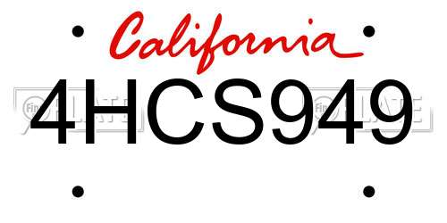 4HCS949 California License Plate