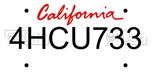 4HCU733 California License Plate