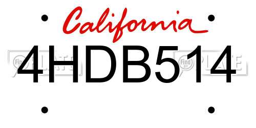 4HDB514 California License Plate