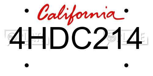 4HDC214 California License Plate