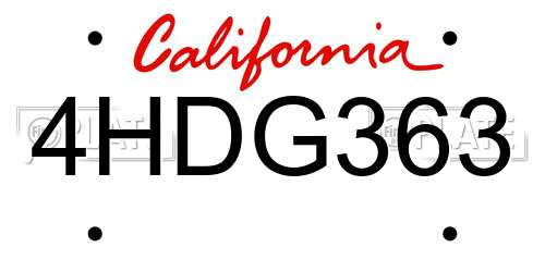 4HDG363 California License Plate
