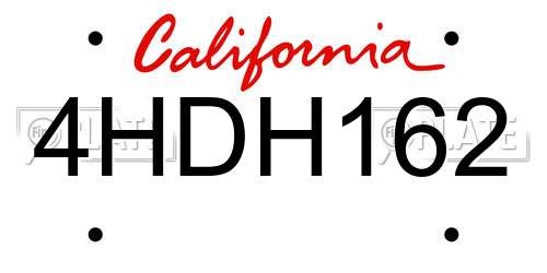 4HDH162 California License Plate