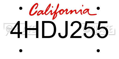 4HDJ255 California License Plate