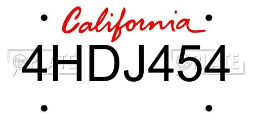 4HDJ454 California License Plate