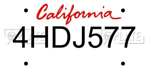 4HDJ577 California License Plate