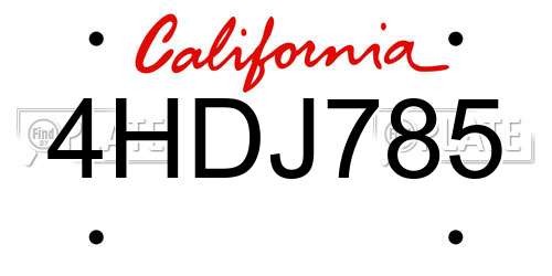 4HDJ785 California License Plate