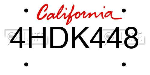 4HDK448 California License Plate