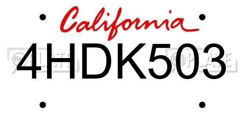 4HDK503 California License Plate