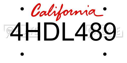 4HDL489 California License Plate