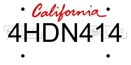 4HDN414 California License Plate