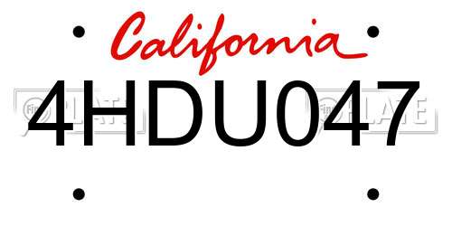 4HDU047 California License Plate