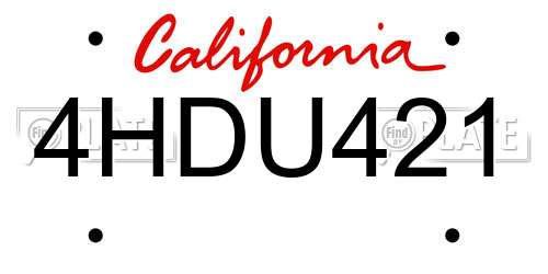 4HDU421 California License Plate