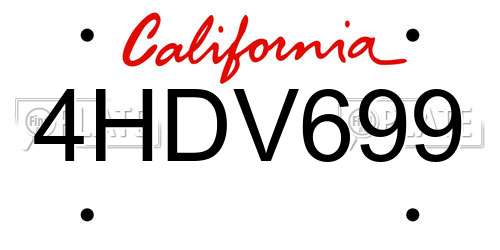 4HDV699 California License Plate
