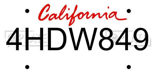 4HDW849 California License Plate
