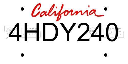 4HDY240 California License Plate