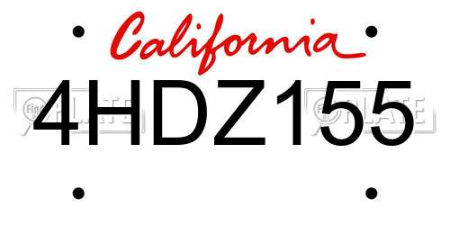 4HDZ155 California License Plate