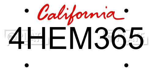 4HEM365 California License Plate