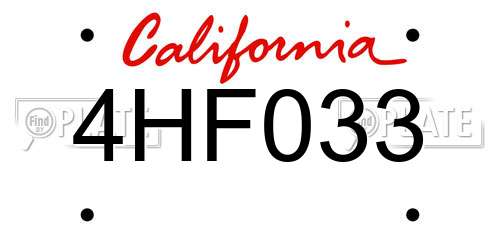 4HF033 California License Plate