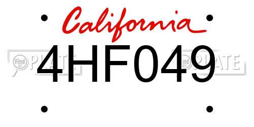 4HF049 California License Plate