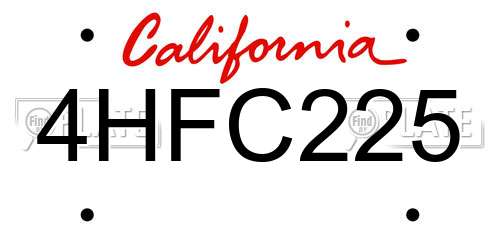 4HFC225 California License Plate