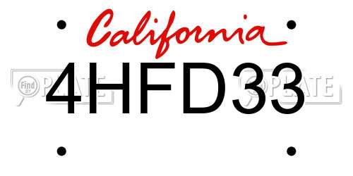 4HFD33 California License Plate