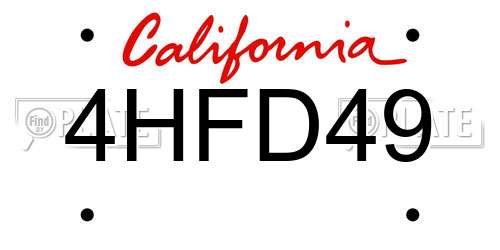 4HFD49 California License Plate
