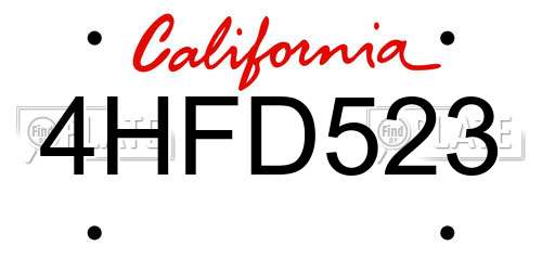 4HFD523 California License Plate