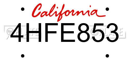 4HFE853 California License Plate
