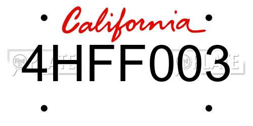 4HFF003 California License Plate
