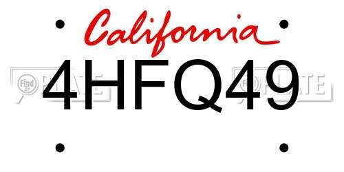 4HFQ49 California License Plate