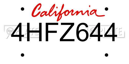 4HFZ644 California License Plate