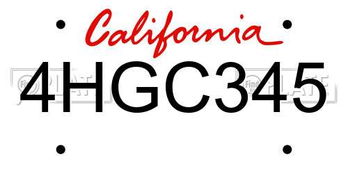 4HGC345 California License Plate