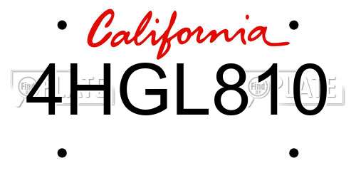 4HGL810 California License Plate
