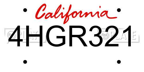 4HGR321 California License Plate