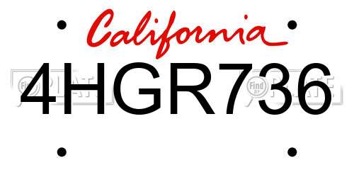4HGR736 California License Plate