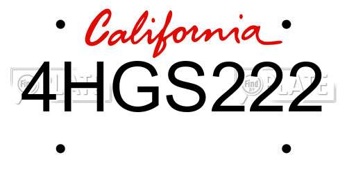 4HGS222 California License Plate