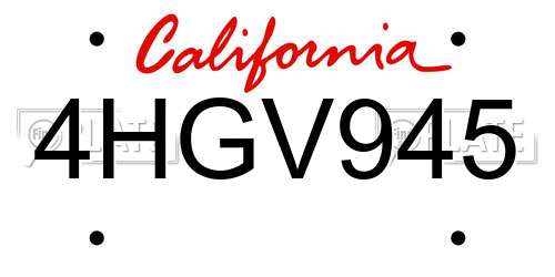 4HGV945 California License Plate