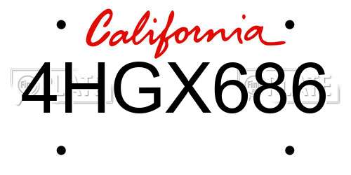 4HGX686 California License Plate