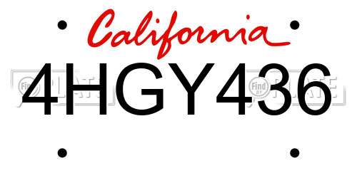 4HGY436 California License Plate